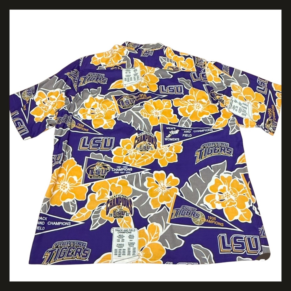 LSU Tigers REYN SPOONER Floral Hawaiian Shirt NATIONAL CHAMPIONS Mens Size L Y2K - Picture 12 of 13